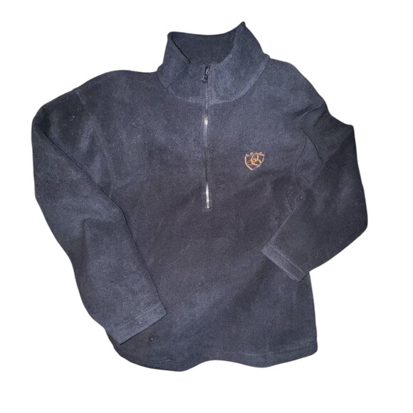 Ariat Mens Black Pullover 1/4 Zip Embroidered Logo Fleece Sweatshirt Sz Large - Picture 1 of 6